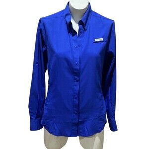 Columbia PFG Fishing Shirt Womens M Blue Long Sleeve Button-Up Vented Back